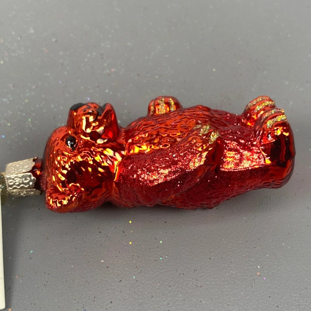 Old World Christmas Glass Holiday Ornaments Red Glitter Bear & Wedding Heart